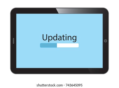 Vector realistic tablet  PC with flat style window on light blue background. Updating illustration.
