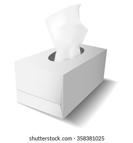 Vector realistic template with box for paper tissues in white.