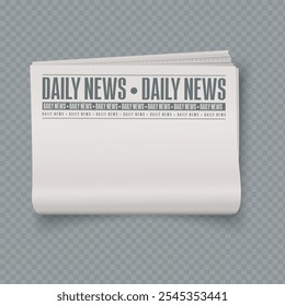 Vector realistic template of folded newspaper with blank space for design, on transparent background.