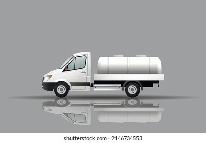 Vector realistic template of tanker truck on subcompact chassis isolated on white. Illustration.