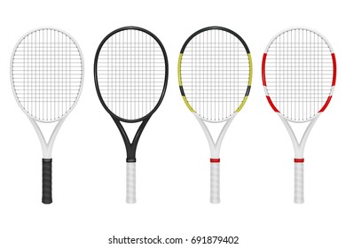 Vector realistic tennis racket set, closeup isolated on white background. Design template in EPS10.
