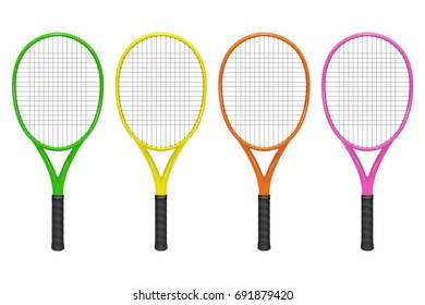 Vector realistic tennis racket set, closeup isolated on white background. Design template in EPS10.