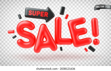 Vector realistic text "Super Sale !" on a transparent background.