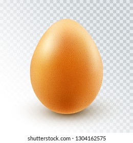 Vector Realistic Textured Brown Chicken Egg with Shadow Isolated on Transparent Background. Easter Design Element