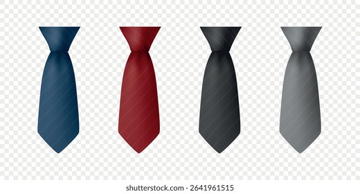 Vector Realistic Tie Set, Blue, Red, Black and Gray Colors. Business Neckwear Collection for Men s Fashion, Office Outfit, Formal Clothing, Suit Accessory, Corporate Wear, Elegant Wardrobe Icon
