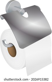 Vector realistic toilet paper roll holder on white background