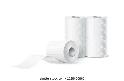 Juego de rollos de papel higiénico realistas para vectores. Modelación en blanco de productos de higiene de lavado. Realce papel higiénico suave.