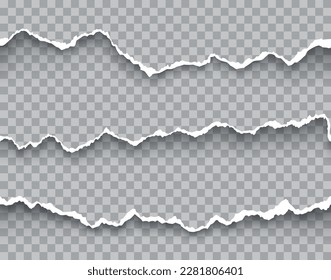 Vector realistic torn paper seamless pattern with shadows isolated on transparent background