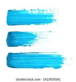 Vector Realistic Trace Of Three Brush Strokes Isolated On The White Background. Vintage Blue Paint Elements.