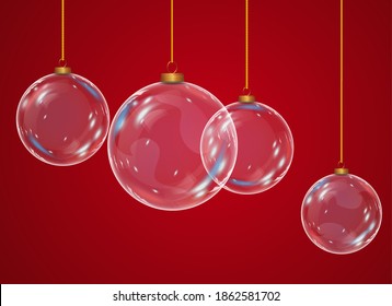 Vector realista y transparente bola de navidad con fondo rojo