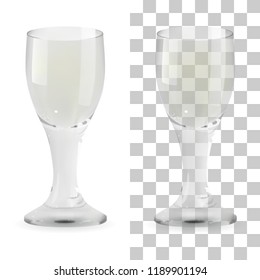 Vector realistic transparent and isolated whiskey shot glass. Alcohol drink glass icon illustration
