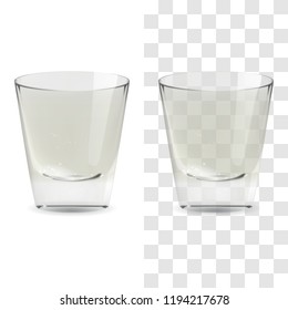Vector realistic transparent and isolated whiskey shot glass. Alcohol drink glass icon illustration