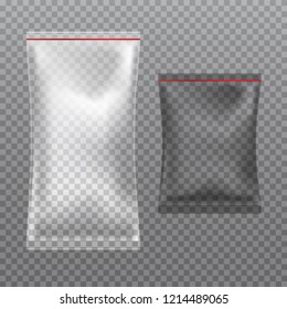 Vector realistic transparent pillow bag isolated on transparent background. Nylon pack template ready for your design, promotion, advertising. Polythene package mock-up.