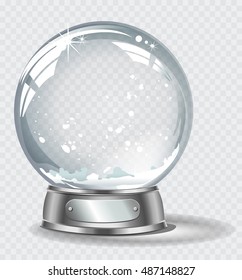 Vector realistic transparent snow globe with snow on a light abstract background