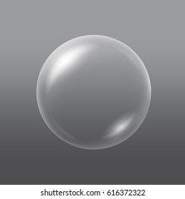 Vector realistic transparent soap bubble on dark grey background