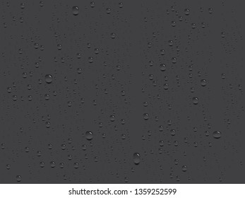 vector realistic transparent water drops on a black background