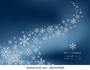 Vektorrealistische, transparente Welle des schneebedeckten Windes mit gläsernen Schneeflocken. glatte, durchsichtige Kristallisationsgrenze