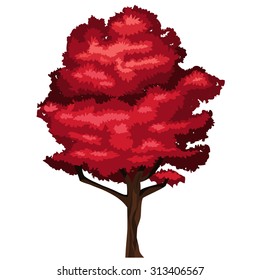 vector realistic tree illustration with magenta leaves in oval form