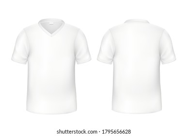 Vector realistic t-shirt white mockup front and back view set. Blank tee for brand identity design. Promotion clothing. Cotton casual apparel with no brand.