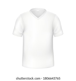 Vector realistic t-shirt white mockup. Blank tee for brand identity design. Promotion clothing. Cotton casual apparel with no brand.