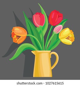Vector realistic tulips on a grey background