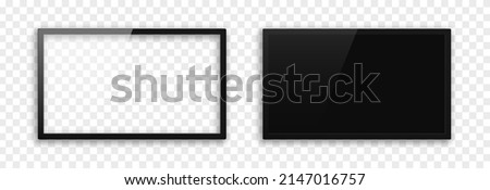 Vector realistic TV mockup. PNG TV with blank screen. Wall panel with black screen. Screen resolution 2k, 4k, 6k.