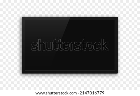 Vector realistic TV mockup. PNG TV with blank black screen. Wall panel with black screen. Screen resolution 2k, 4k, 6k.