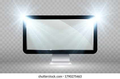 Pantalla de TV vectorial realista. Moderno y elegante panel LCD. Gran visualización de un monitor de computadora. Ilustración del vector