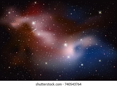 Vector realistic universe colorful texture or background with glowing stars and galaxies