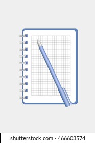 Vector Realistic Vertical Spiral Notebook or Notepad and Pen on It