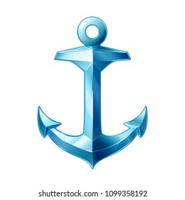 vector realistic vintage sea anchor iron icon. Nautical volume metal cartoon sketch. Blue pop art naval logo pattern. Boat symbol maritime design illustration isolated on transparent background