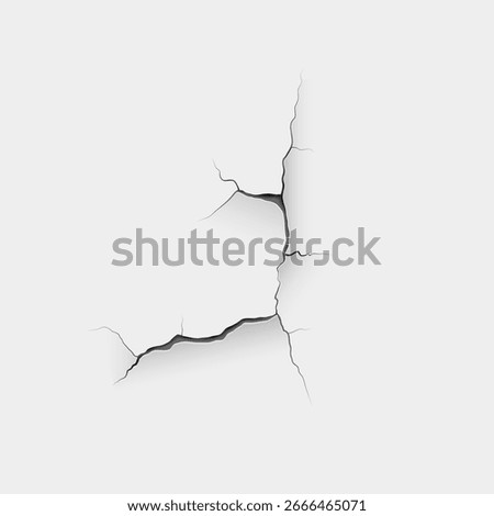 Vector realistic wall crack, paint wall crack effect. Scratche, fissure split surface, destruction fracture. Damage effect