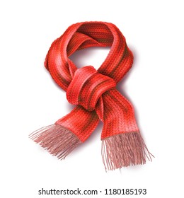 Vector realistic warm winter scarf illustration. 3d christmas, new year holiday symbol, outdoor knitted clothing, tied up accessory. Red wool textured handmade cloth isolated