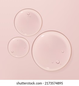 Vector Realistic Water Drops or Beauty and Cosmetics Clear Gel Element 3D Illustration in Pink for Poster, Book Cover or Advertisement Background.