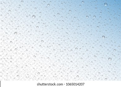 Vector realistic water drops condensed on transparent background. Rain droplets without shadows for transparent surface. Pure water bubbles isolated. Many forms and sizes.