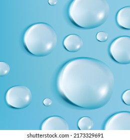 Vector Realistic Water Drops Illustration for Poster, Book Cover or Advertisement Background. Light Blue.	
