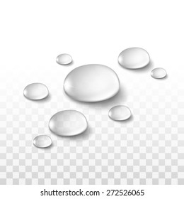 Vector Realistic Water Drops Set Isolated on Transparent Background