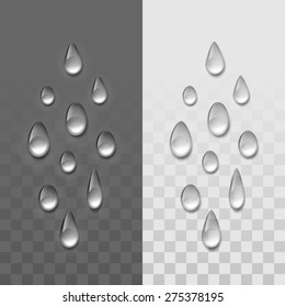 Vector Realistic Water Drops Set Isolated on Transparent Background