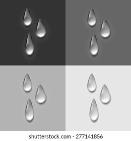 Vector Realistic Water Drops Set Isolated on Gray Background