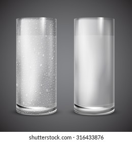 Vector realistic water glasses isolated  on gray background