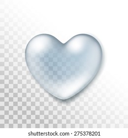 Vector Realistic Water Heart Drop Isolated on Transparent Background