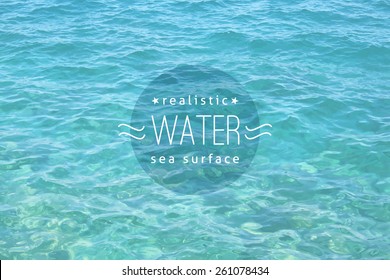 vector realistic water texture with sample text, light turquoise color
