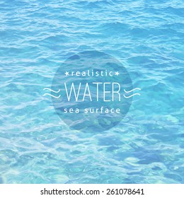 vector realistic water texture with sample text, light blue color