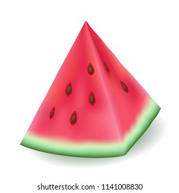 Vector realistic watermelon slice. Juicy and colorful summer fruit. Isolated element on white background. Used meshes