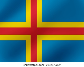 Vector Realistic Wavy Illustration Of Aland Flag Design
