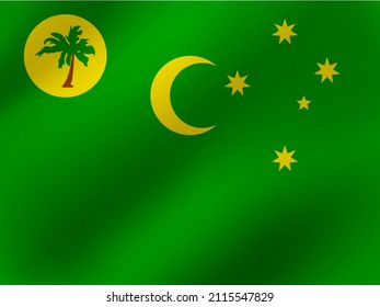Vector Realistic Wavy Illustration Of Cocos or Keeling Island Flag Design
