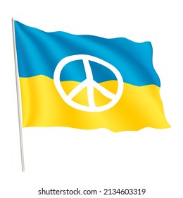 Vector realistic weaving Ukrainian flag with white pacific symbol on it