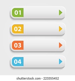 Botões Web realistas vetoriais, infográfico com números sobre branco