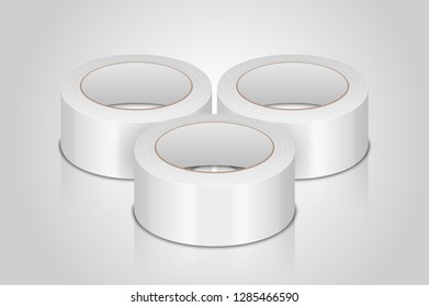 Vector Realistic White 3d Glossy Tape Roll Template for Logo, Print, Mock-up Set Closeup Isolated on White Background. Design Template of Packaging Sticky Tape Roll or Adhesive Tape for Mockup