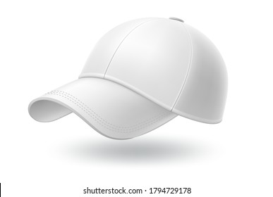 Burla de gorra blanca vectorial realista de béisbol. Cabecera de diseño de identidad de marca. Mofa en blanco de ropa de moda deportiva.